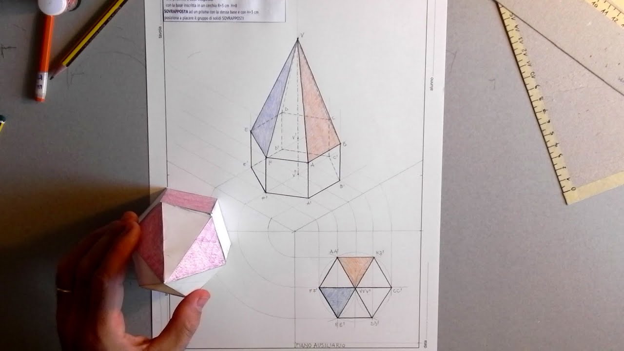 VL 3-23 Assonometria Isometrica di un Prisma e una Piramide sovrapposta