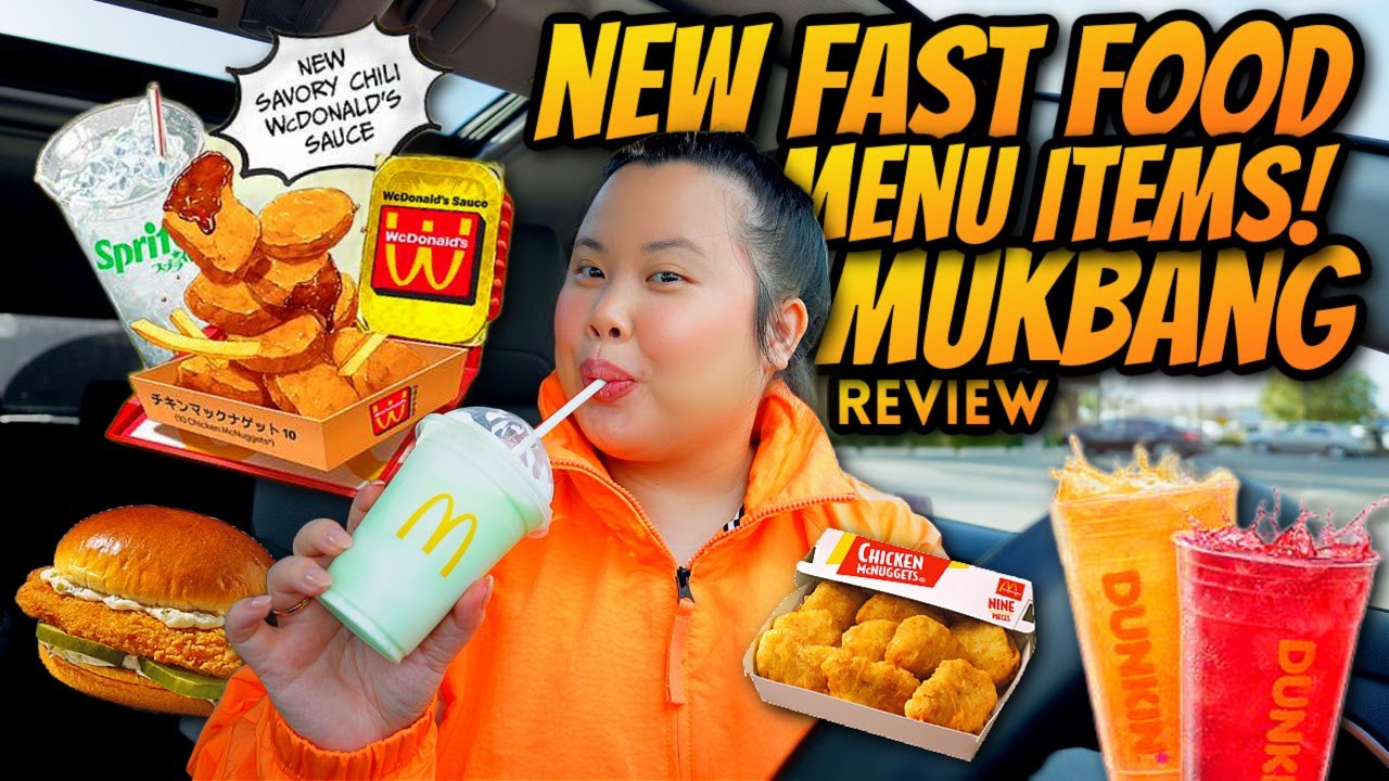 Trying New Fast Food Menu Items Mukbang (WcDonald’s Chili + Popeyes Flounder Fish...) 먹방 Eating Show