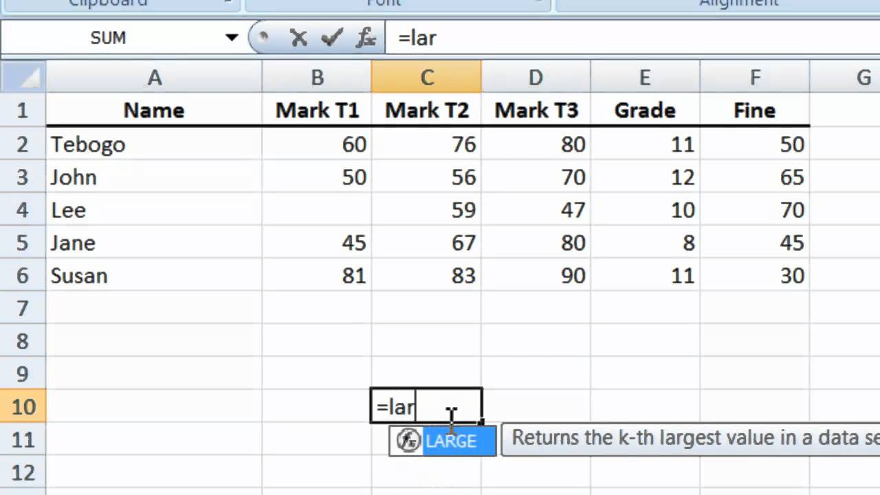 MS Excel - Large Function
