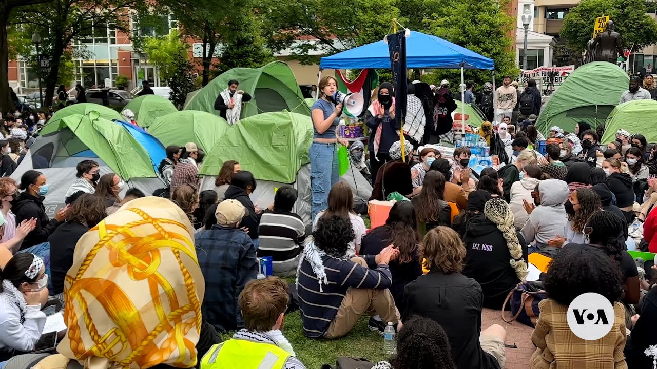 Protesters establish Gaza solidarity encampment on George Washington University campus | VOA News