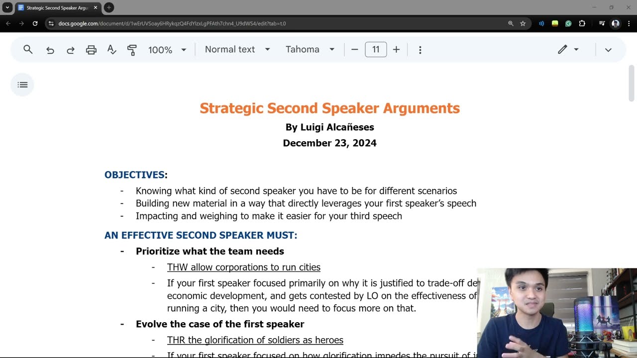 Strategic Second Speaker Arguments (how to evolve as a deputy speaker)