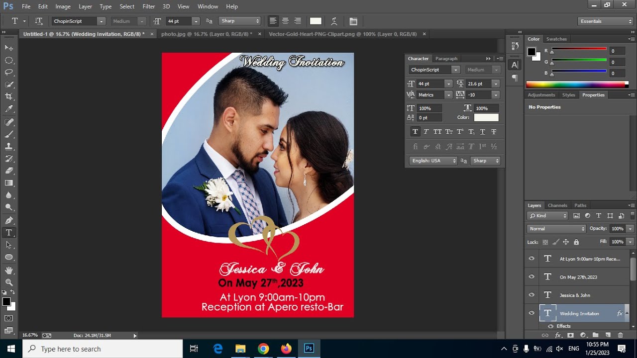 How to make a Beautiful Wedding Invitations||Photoshop Tutorial & and free PSD Template to download