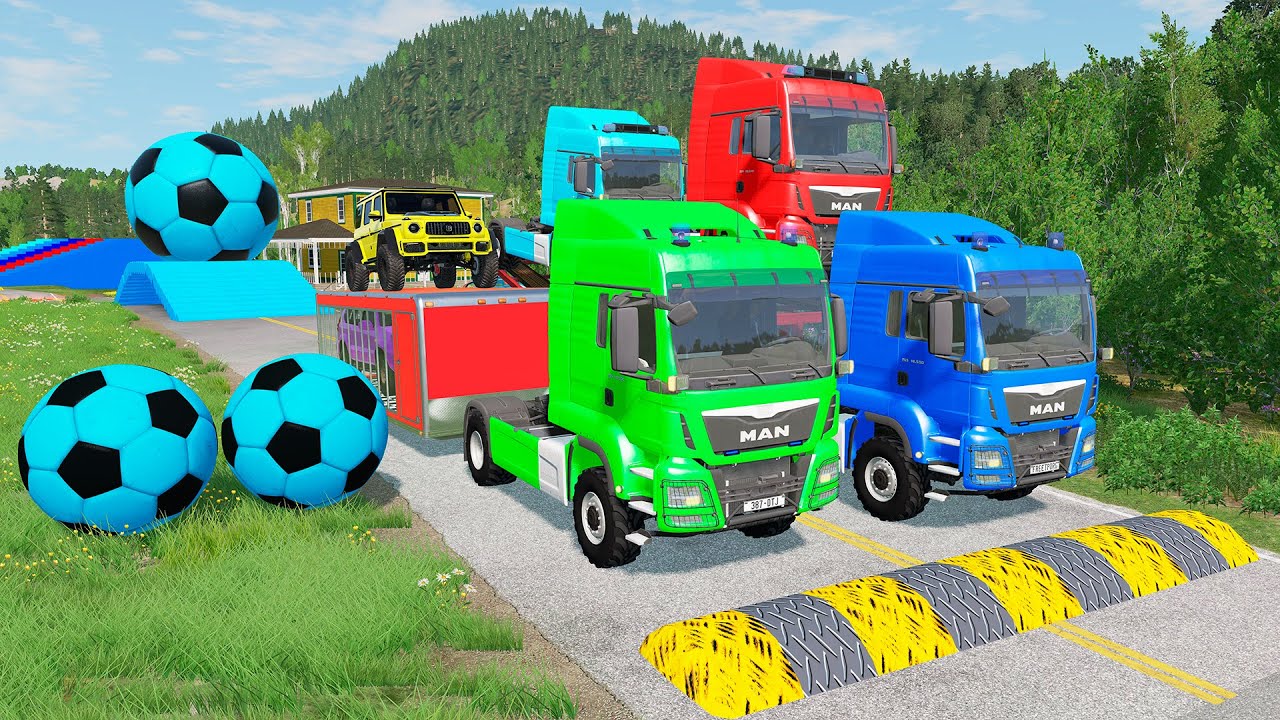 TRANSPORTING PIXAR CARS & FRUITS WITH COLORED & JOHN DEERE vs CLAAS vs TRACTORS - BeamNG.drive #962