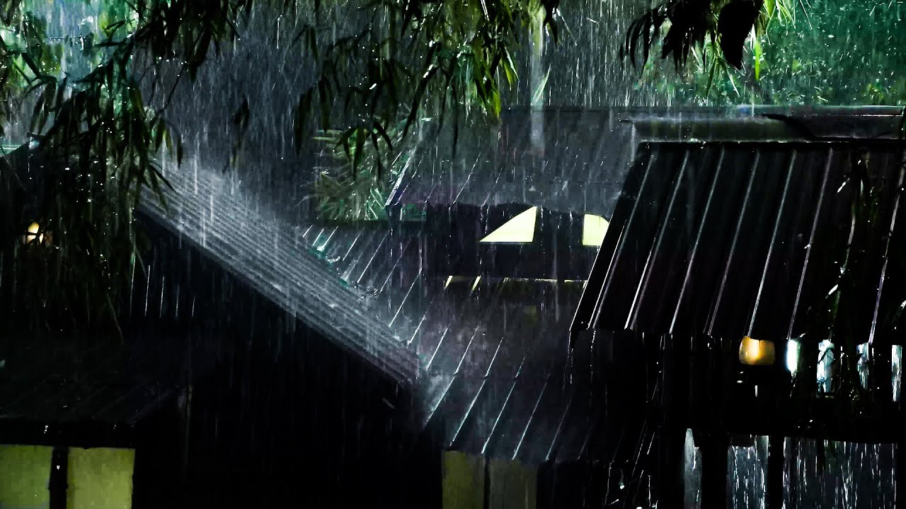 No Ads ⚡ Powerful Rain & Thunder on Tin Roof for Deep Sleep | Dark Screen