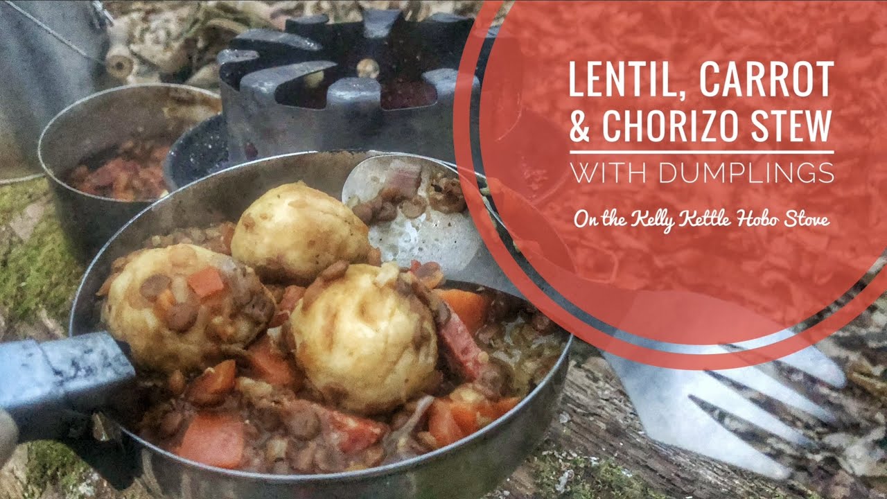 Campfire Cooking with a Kelly Kettle: Lentil, Carrot, and Chorizo Stew with Dumplings