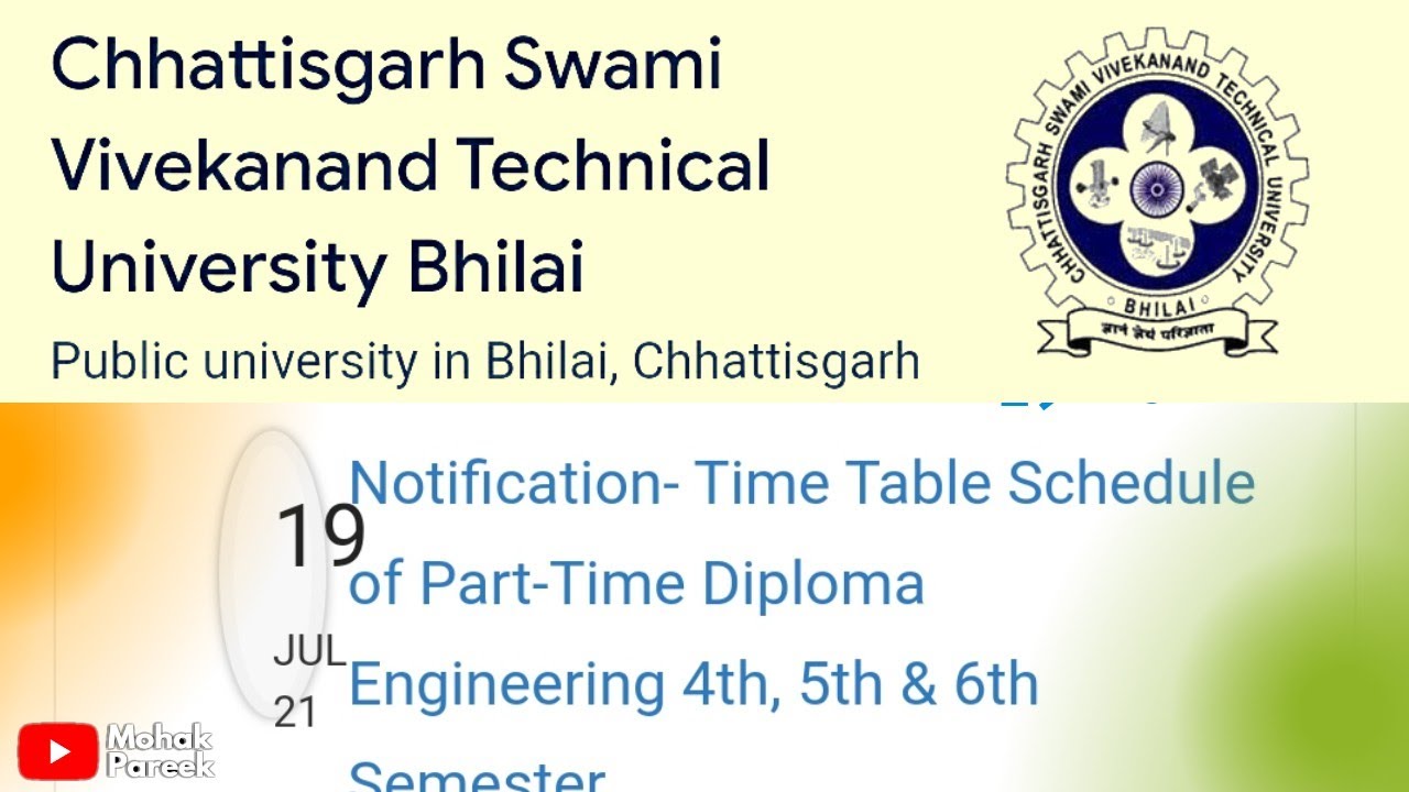 CSVTU Notification- Time Table Schedule of Part-Time Diploma Engineering 4th, 5th & 6th Semester