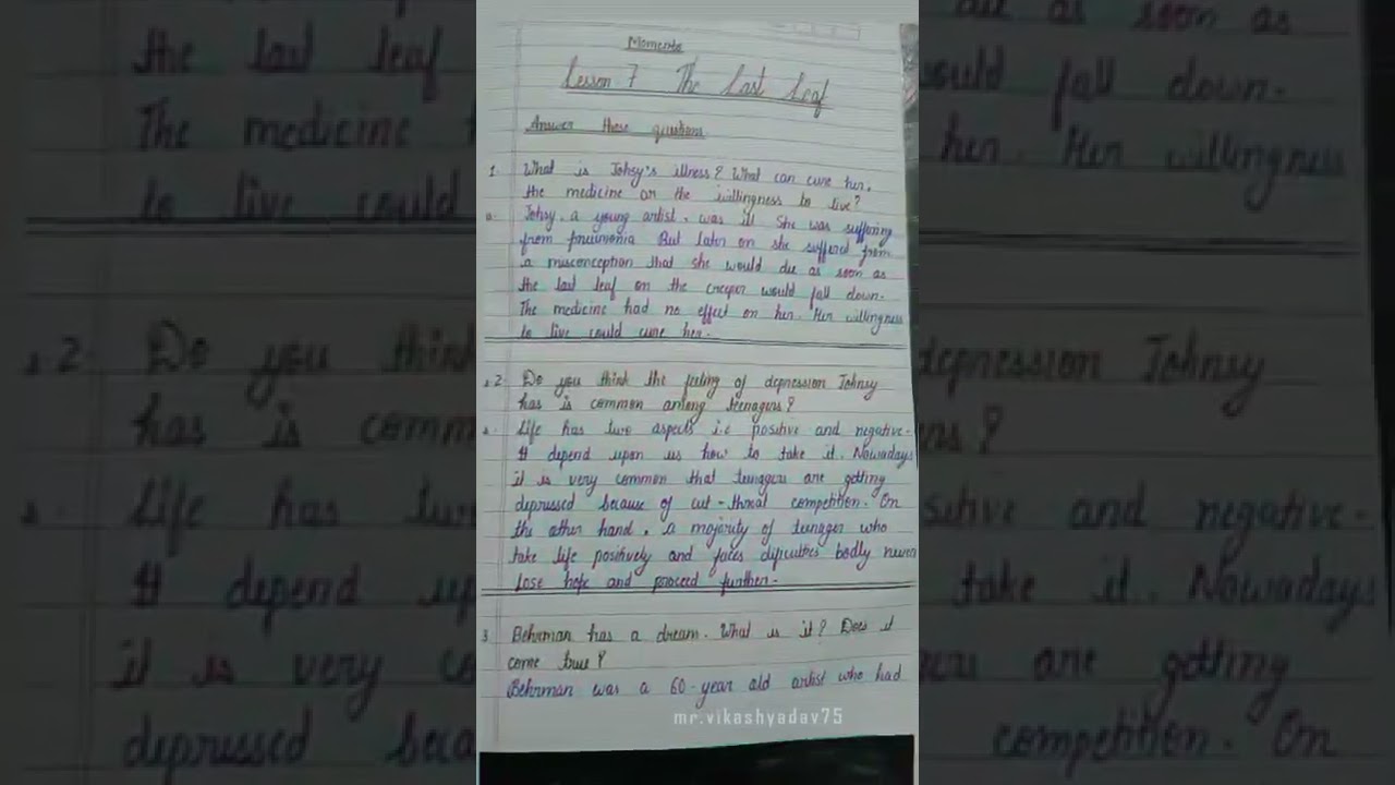 Class-9th Moments Lesson -7 (The Last Leaf).  Paragraph Question and Answer