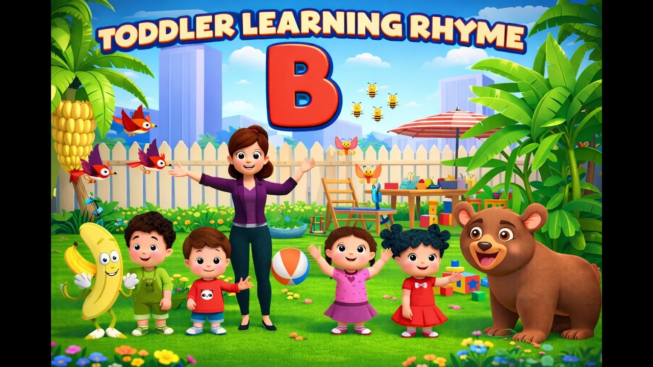Letter B Rhyme | Cool Bunny Teaches Banana, Ball, Bear & More | Toddler Learning Video | Kids Songs