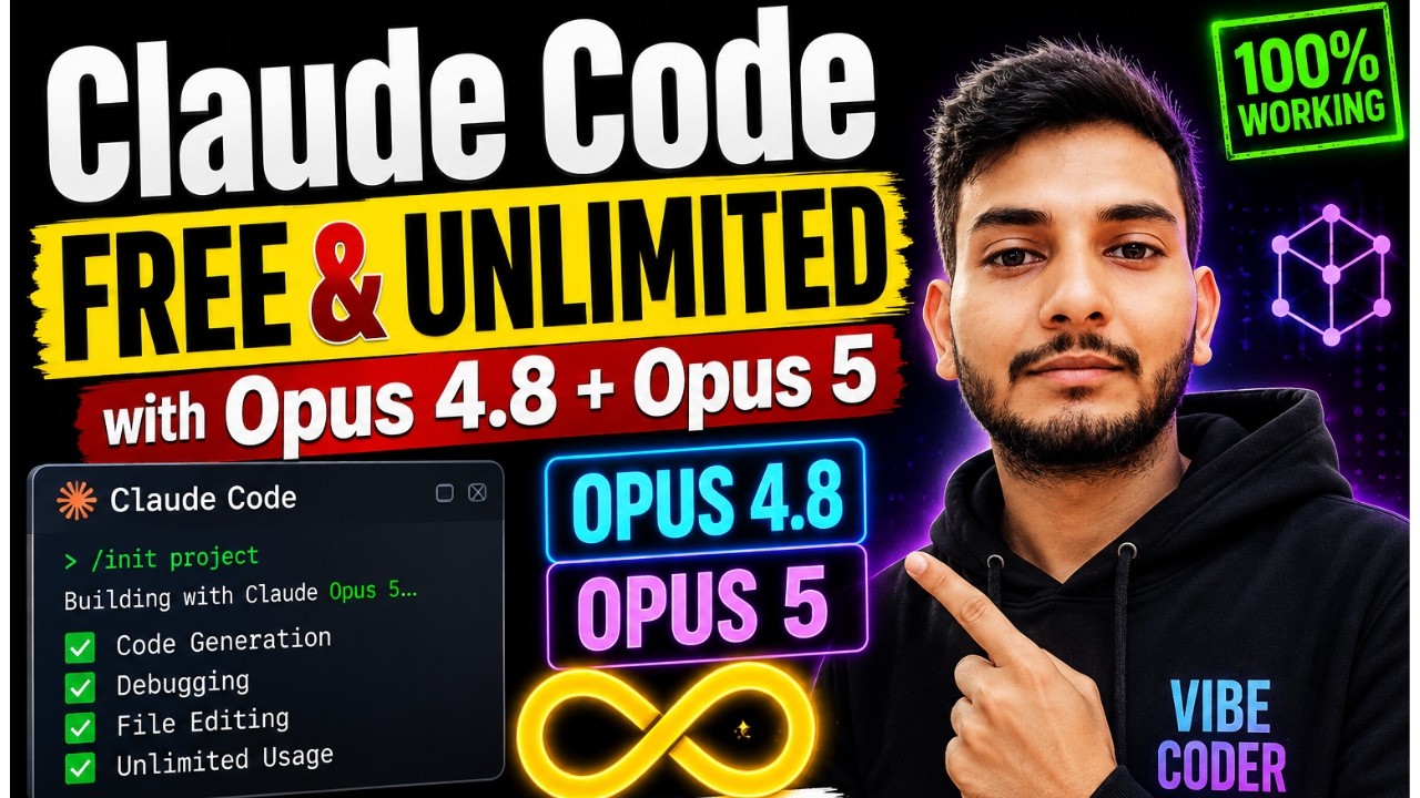 Claude Code FREE & UNLIMITED with Opus 4.8 + Opus 5 😱 | 100% Working Method