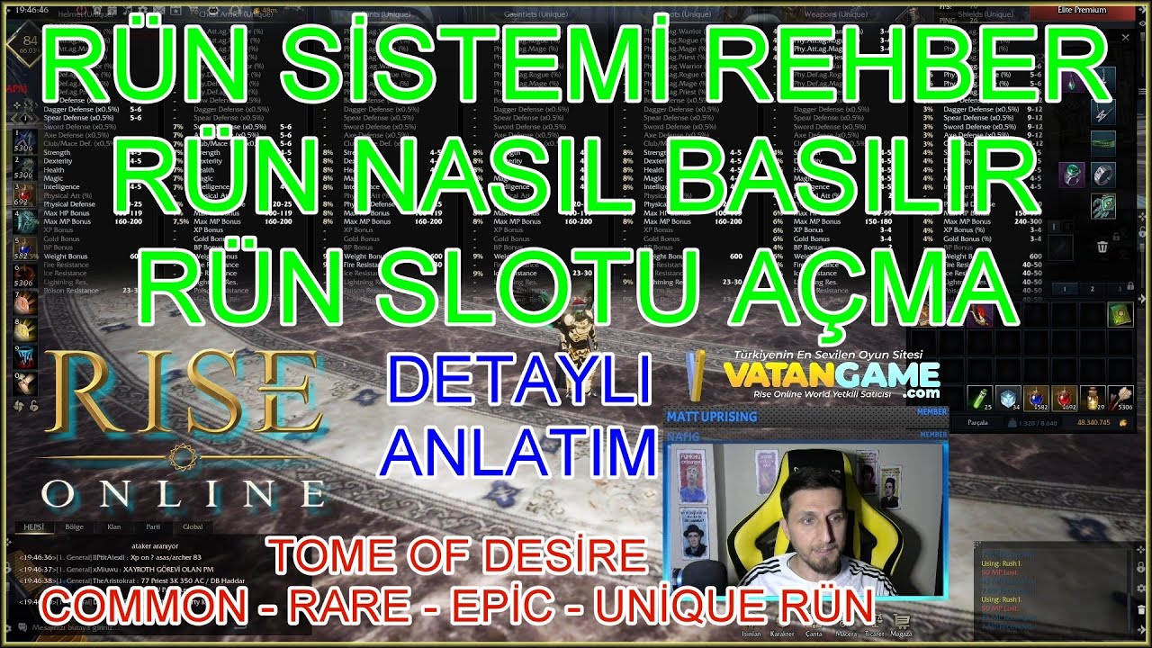 RİSE ONLİNE RÜN Sistemi TÜM detaylar RÜN Basma Slot Açma Silme - Masraf Sc Fiyatı- Sesli Bilgiler TR