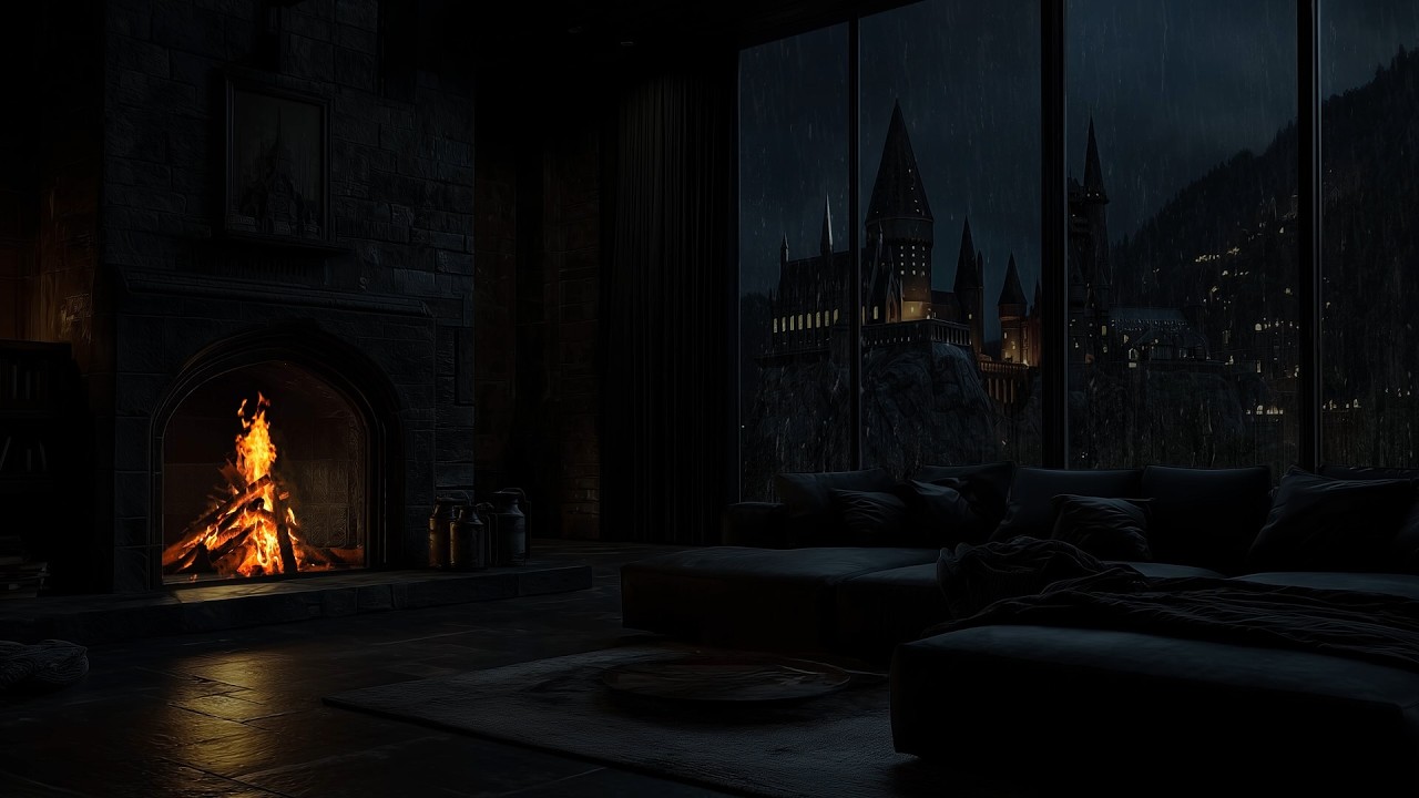 🌧️Rain Night Castle & Warm Fireplace Ambience | Clear Your Mind • Restful Sleep Sounds (NO ADS)