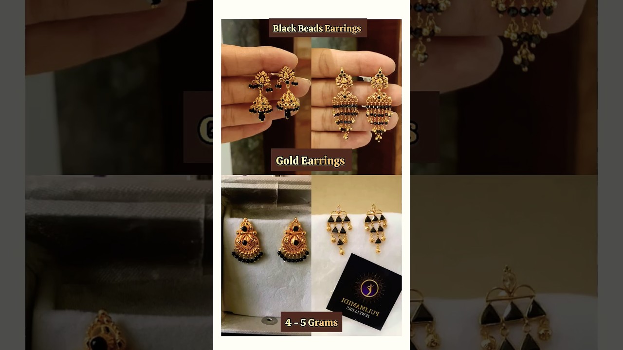 Gold earrings designs. Black beads gold earrings designs. Gold earrings designs black stones