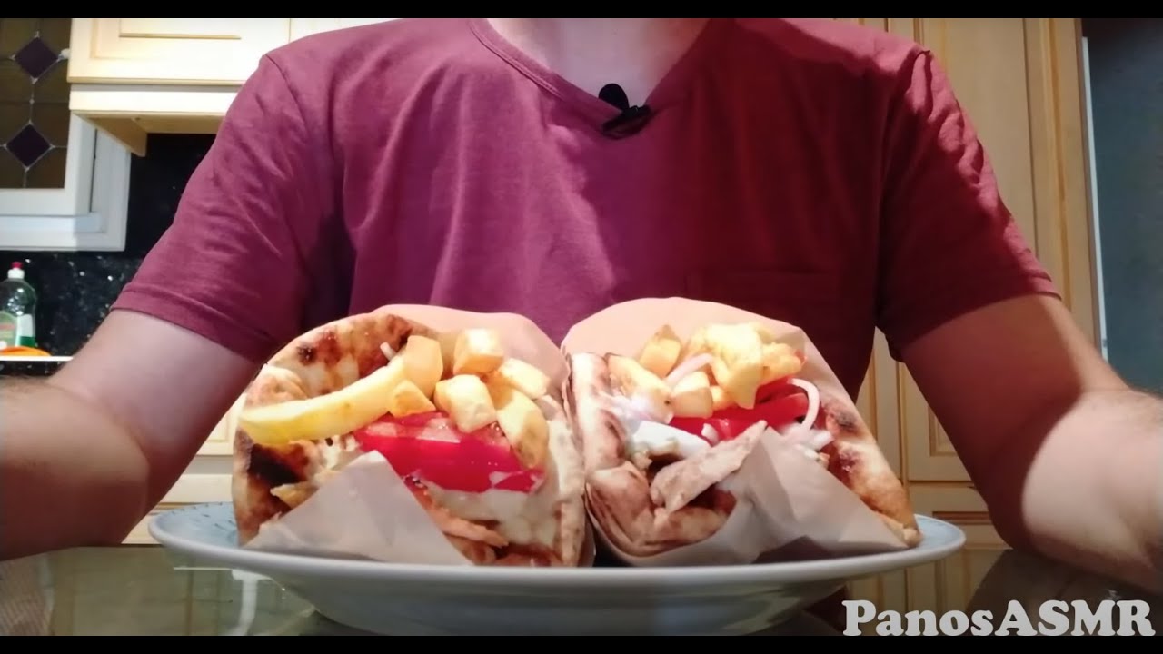 Eating Gyros souvlaki (2) - Panos ASMR Greek (Mukbang)