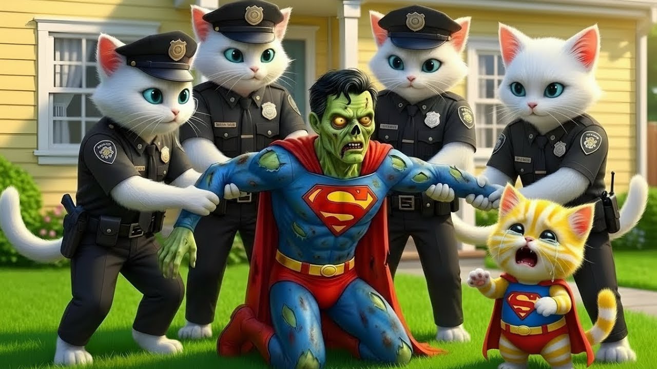 😱 OMG 🔥 Zombie Superman Riot! 🧟 The Little Cat Panics As the Police Raid! 🔥  | AI Cat Story