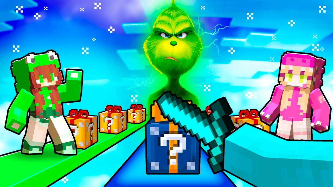 Sobreviviendo A EL GRINCH en una CARRERA DE LUCKY BLOCKS de Minecraft!