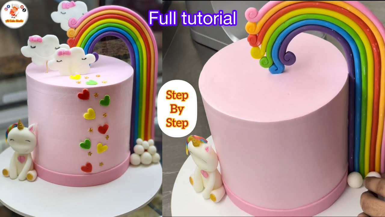 Rainbowcake topper fondant|unicorn cake decorating|unicorn cake| rainbow cake tutorial|Alicakestudio