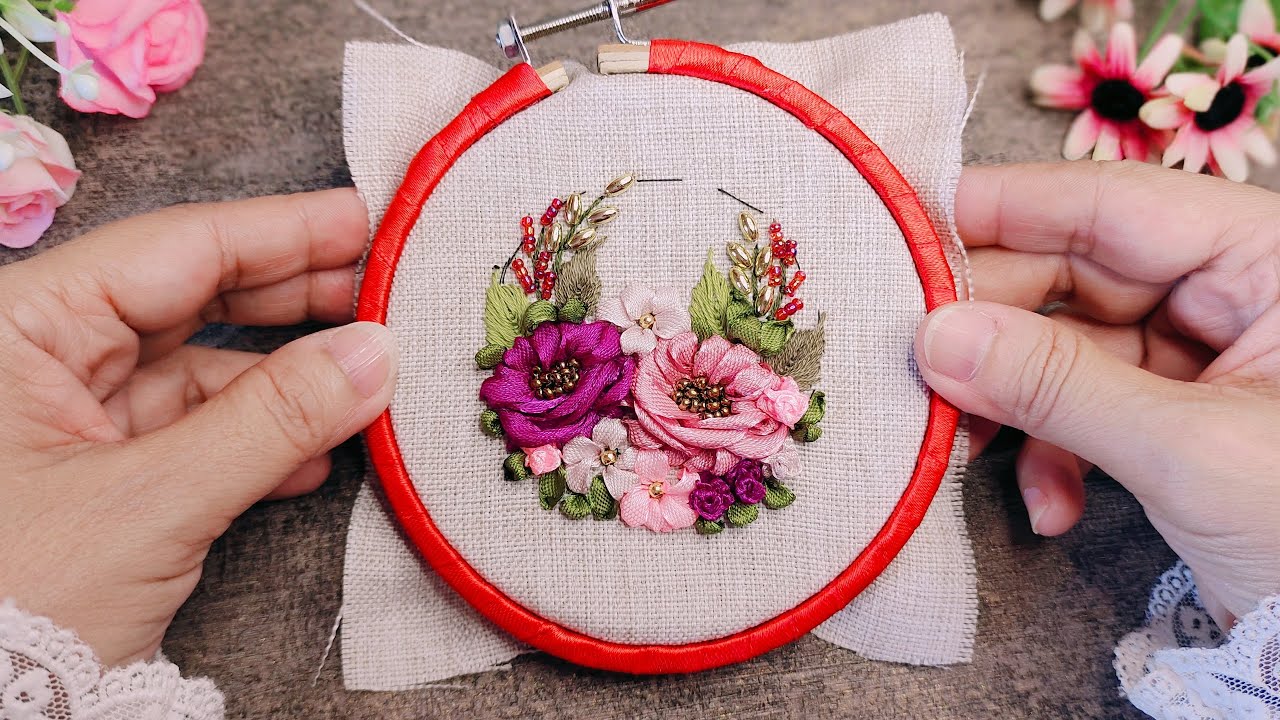 3D Flower Embroidery - Ribbon Embroidery Tutorial - Embroidery For Beginners