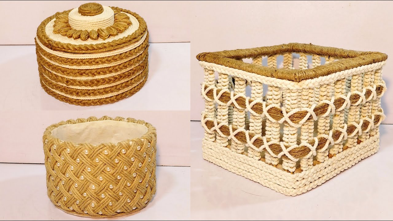 3 Different ideas of Jute Rope Storage Basket |Diy Rope Basket |Diy Storage Organizer | Hamna Nadeem