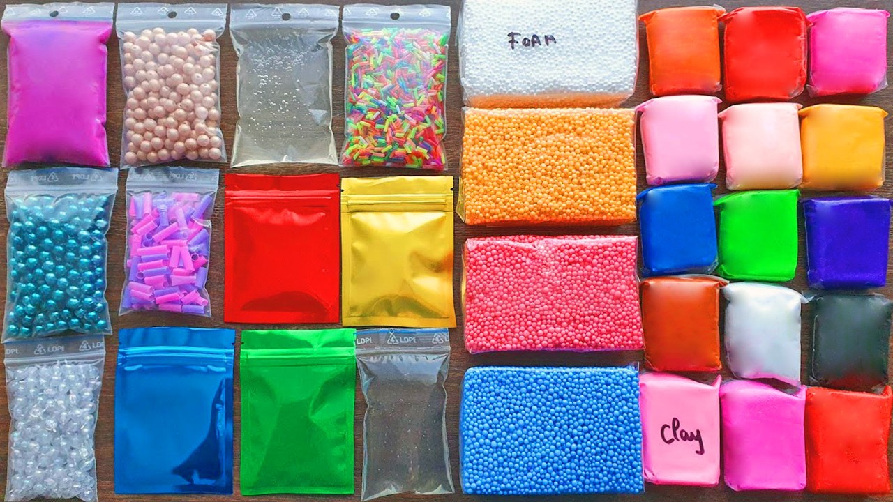 Making Mega Crunchy Slime with bags Floam Bricks and Clay - Reduce Stress