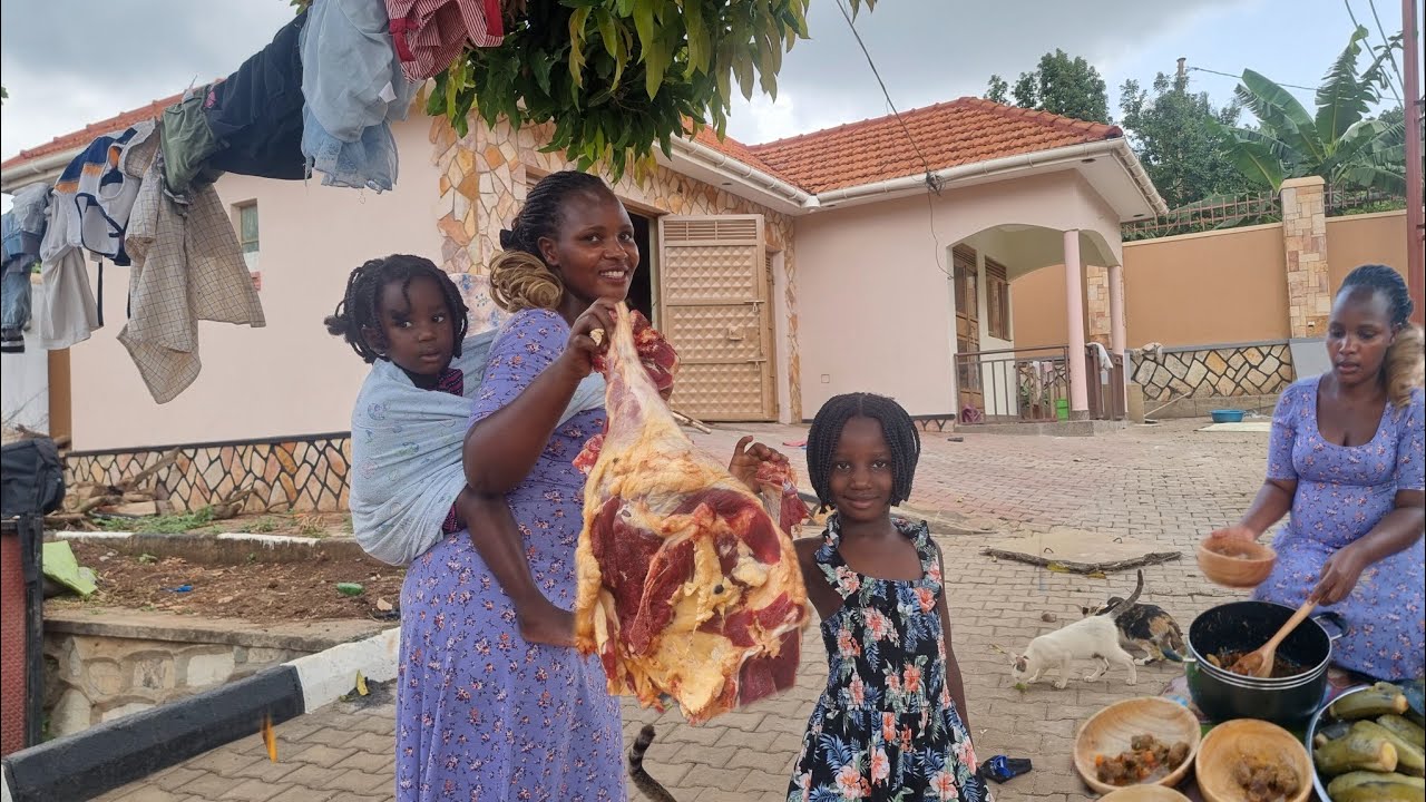 A day in Life As A Young Mother with My 4 Children Planting Banana plantain And Cooking Chicken 🐔