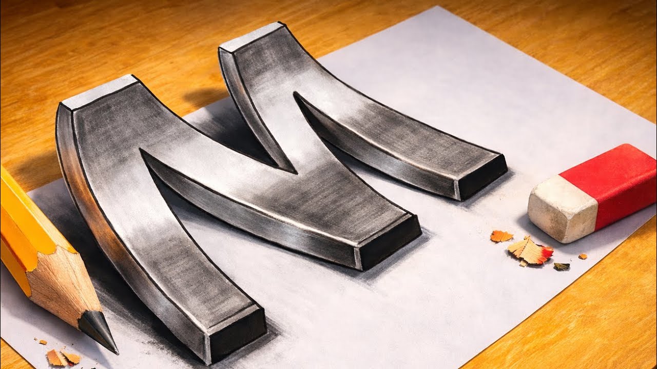 how to write 3d letter M step by step/3D illusion drawing that looks real#drawing 