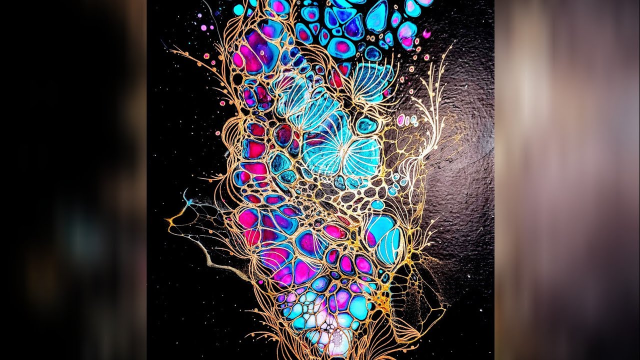 'Le Bouquet' ~ Beautiful Acrylic Pour With Gold Pen Embellishments #TLP #fluidart #embellishedart