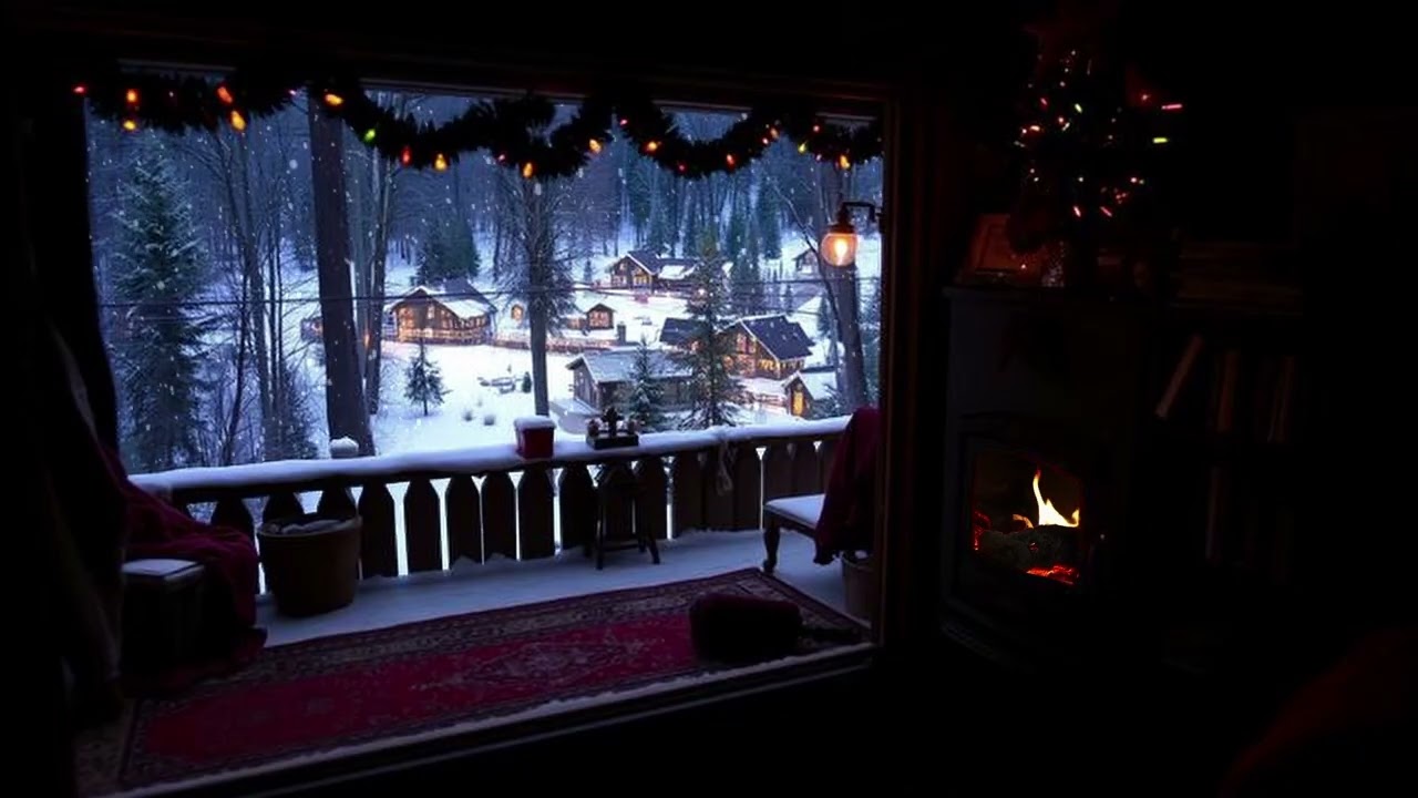Snowy Delight - No Sound - Winter Cabin Fireplace