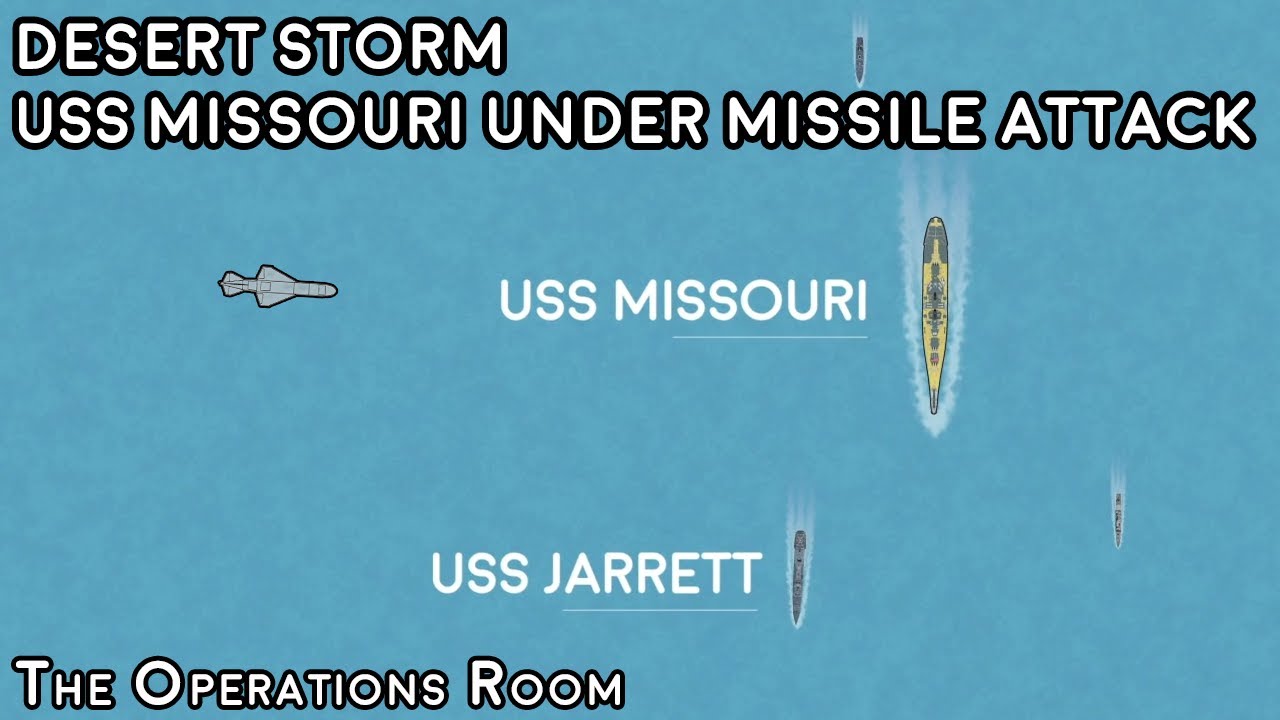 Буря в пустыне. Линкор USS Missouri подвергся атаке иракских противокорабельных ракет.