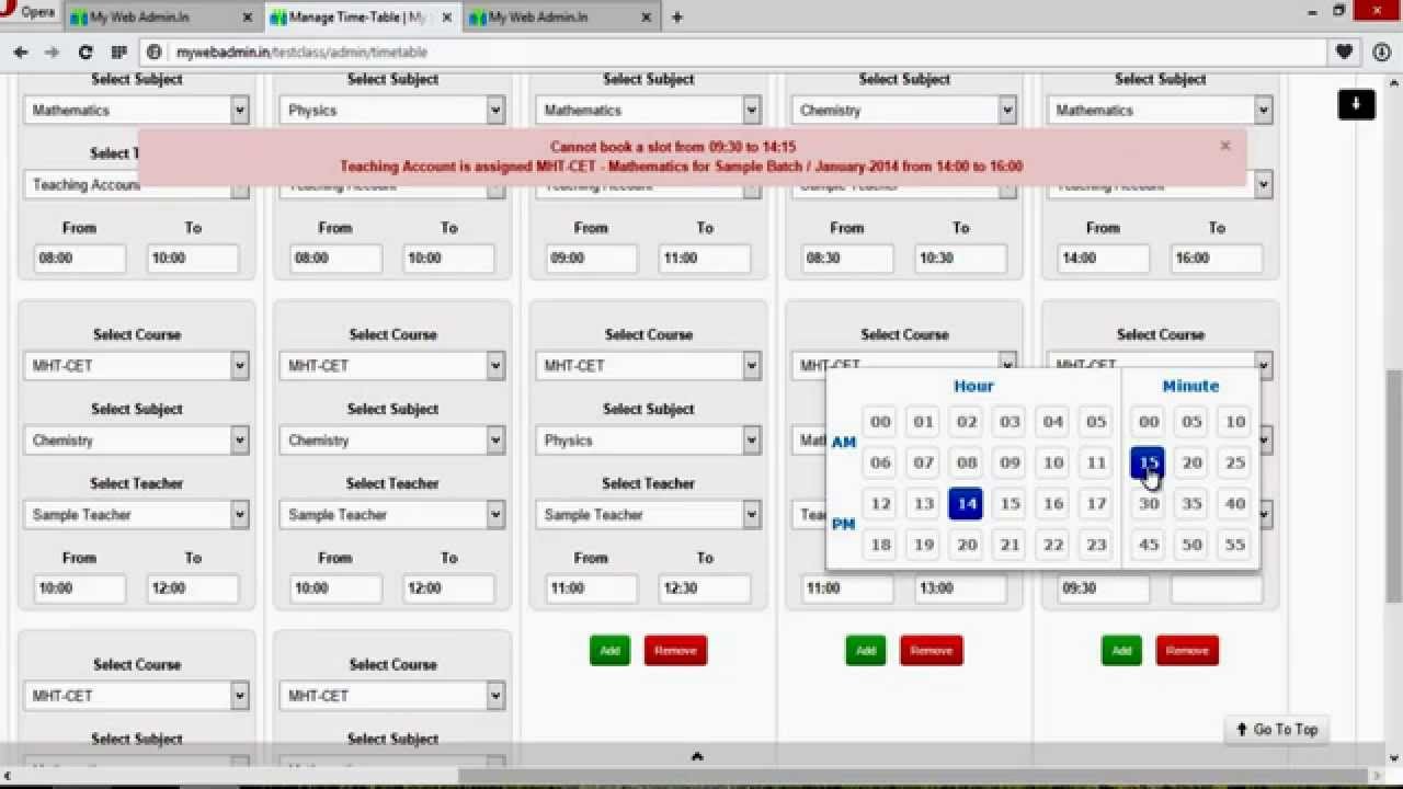 Time Table Management : My Web Admin.In - Learning Management System