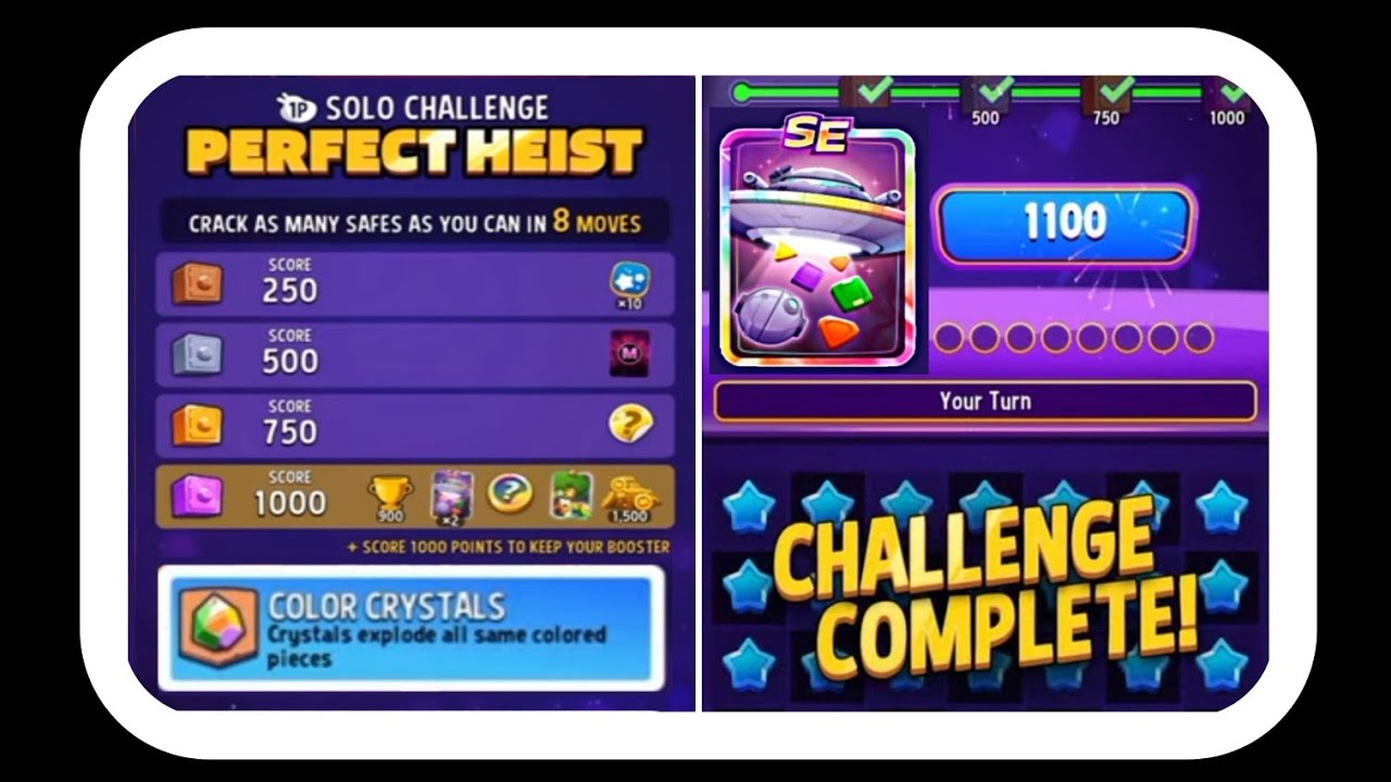 LATEST SOLO CHALLENGE Perfect Heist (Color Crystals) UFO SE Gameplay | Match Masters