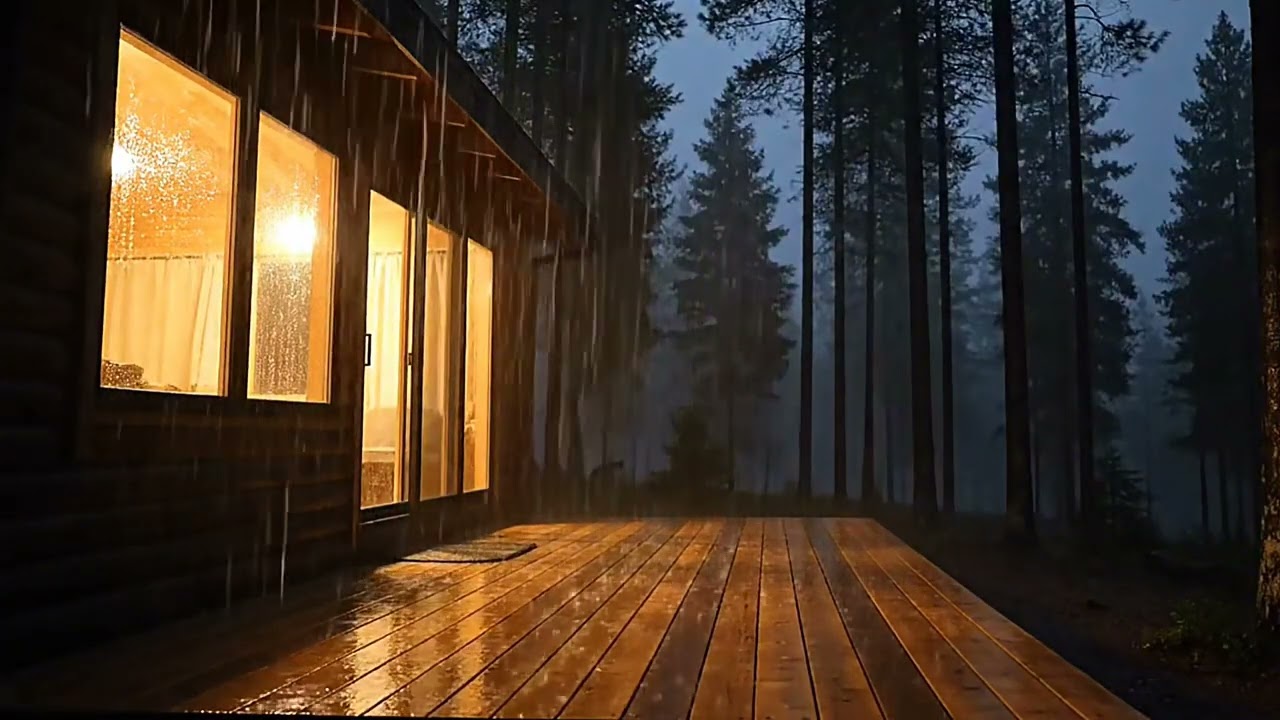 Cozy Cabin Porch with Heavy Rain 🌧️ Relaxing Rain White Noise for Studying, Focus & Relaxation