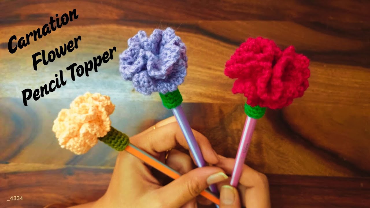 Carnation Flower Pencil Topper | Crochet Pencil Topper | Crochet Accessories | Crochet For Beginners