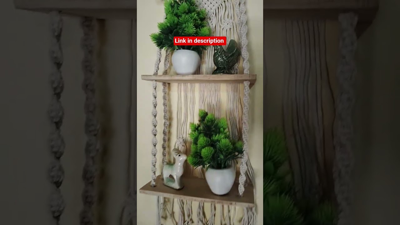 Macrame wall shelf, attractive Artificial plant flowers and shrubs for home, office. 