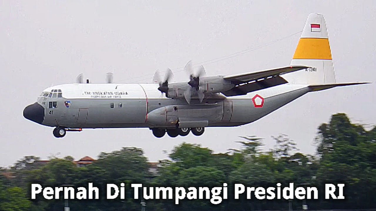 Pesawat Hercules Ex- Kepresidenan Indonesia C-130HS Hercules A-1341 Landing Di Halim Perdanakusuma