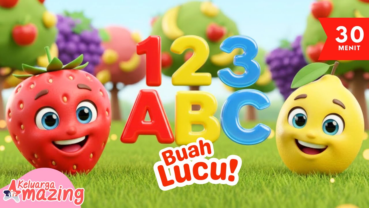 🍒 Belajar Huruf A B C & Angka 1 2 3  Edukasi Anak TK & PAUD + Nama Buah Lucu & Animasi Ceria 🎨🔤🔢
