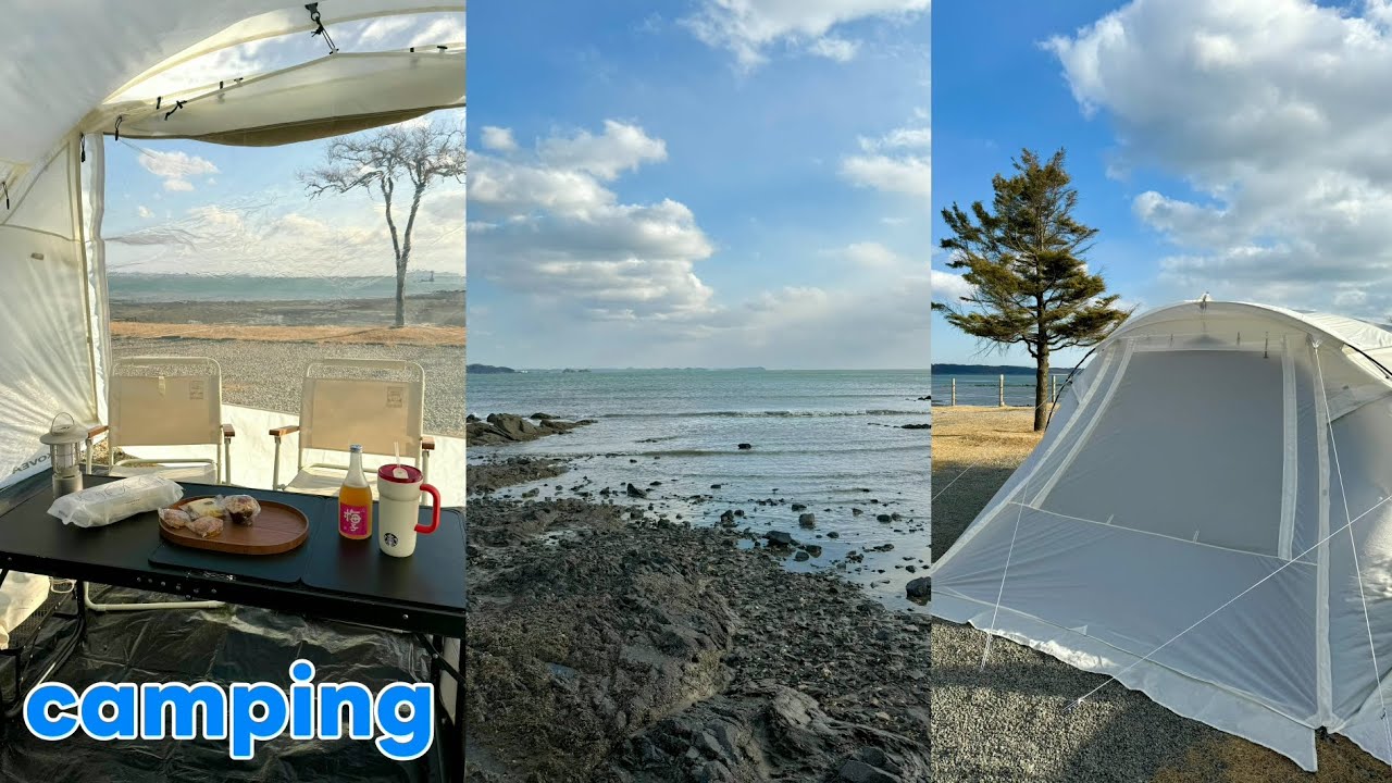 🏕태안 캠핑드림 | 강풍에 텐트가 무너졌어요🥹 | 체감온도 -20도 바람 부는 날 바다뷰 캠핑 🏝