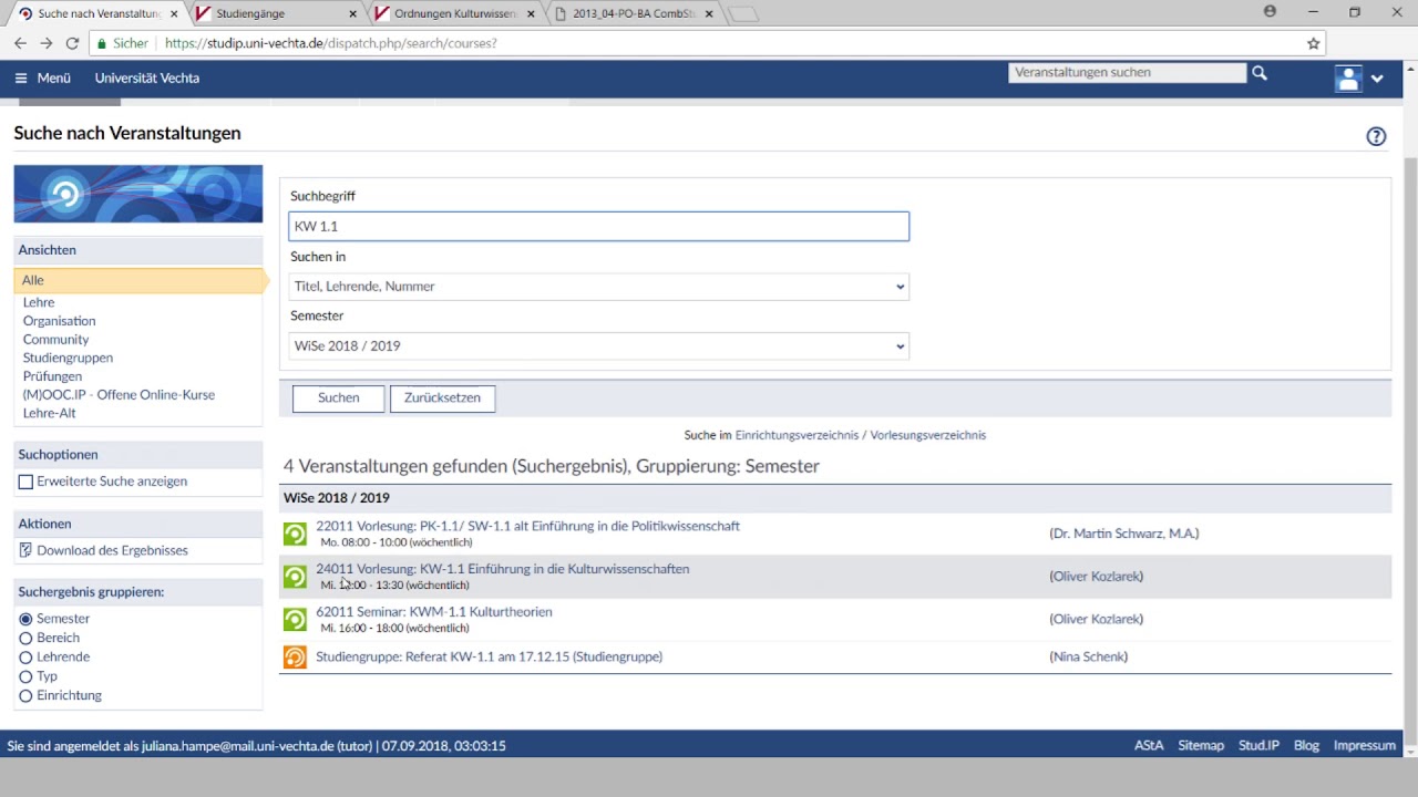 Den Stundenplan erstellen mit Stud.IP