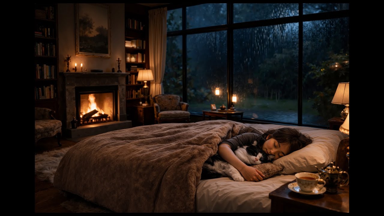 #助眠#雨声#壁炉#白噪音#深度睡眠#睡前放松#cozysleep#rainambience#firesound#sleepvideo#AI #shorts
