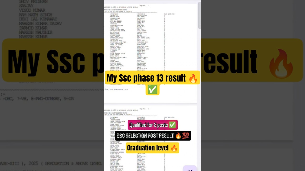 SSC SELECTION POST RESULT OUT 🔥✅ QUALIFIED FOR 3  GRADUATION POSTS ✅💫 SSC PHASE 13 RESULT 🔥 #phase13