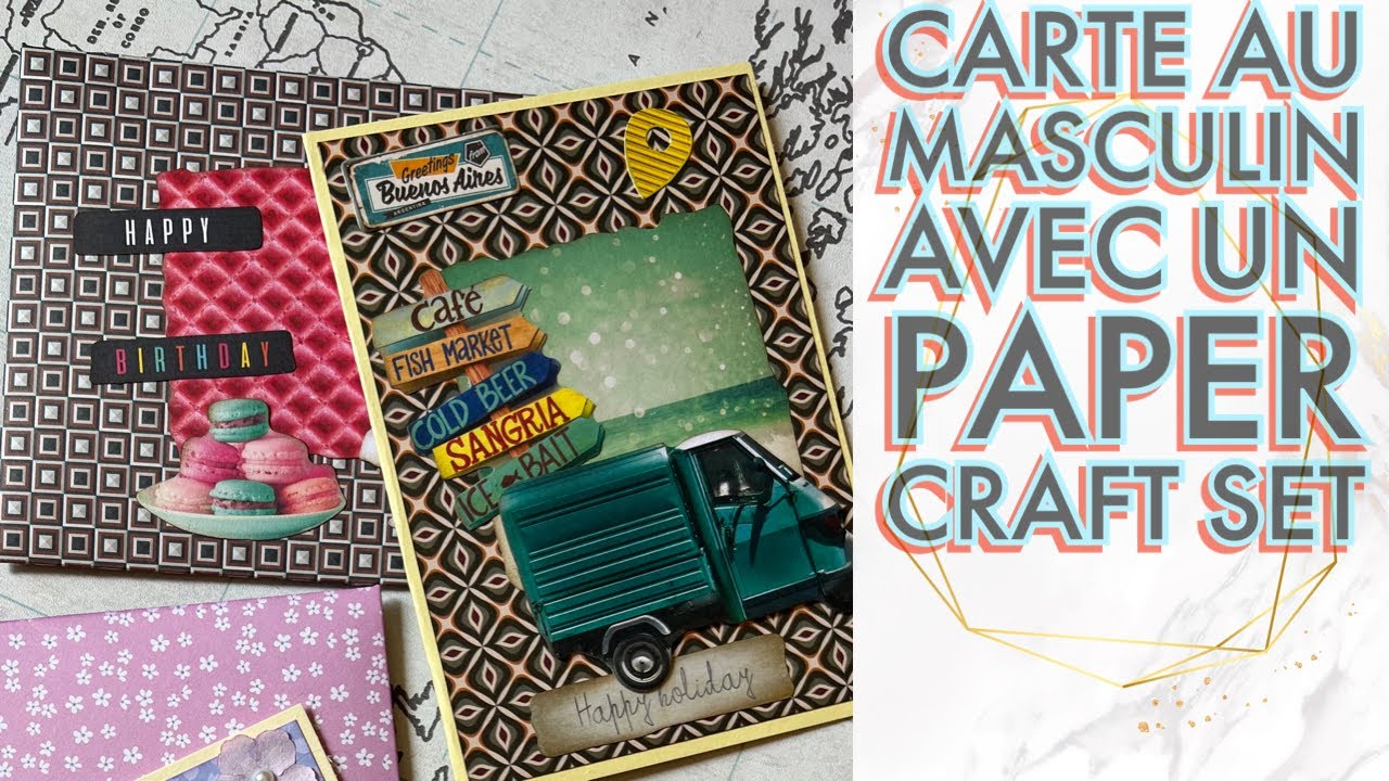 Scrapbooking, carte au masculin avec un Paper Craft Set et un reste de papier Action