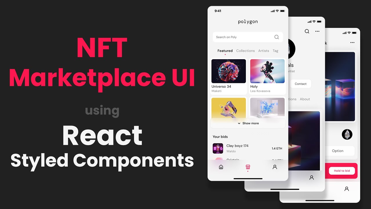 NFT Marketplace UI Tutorial using React Js and Styled Components, Tabs and Glass Effect in React