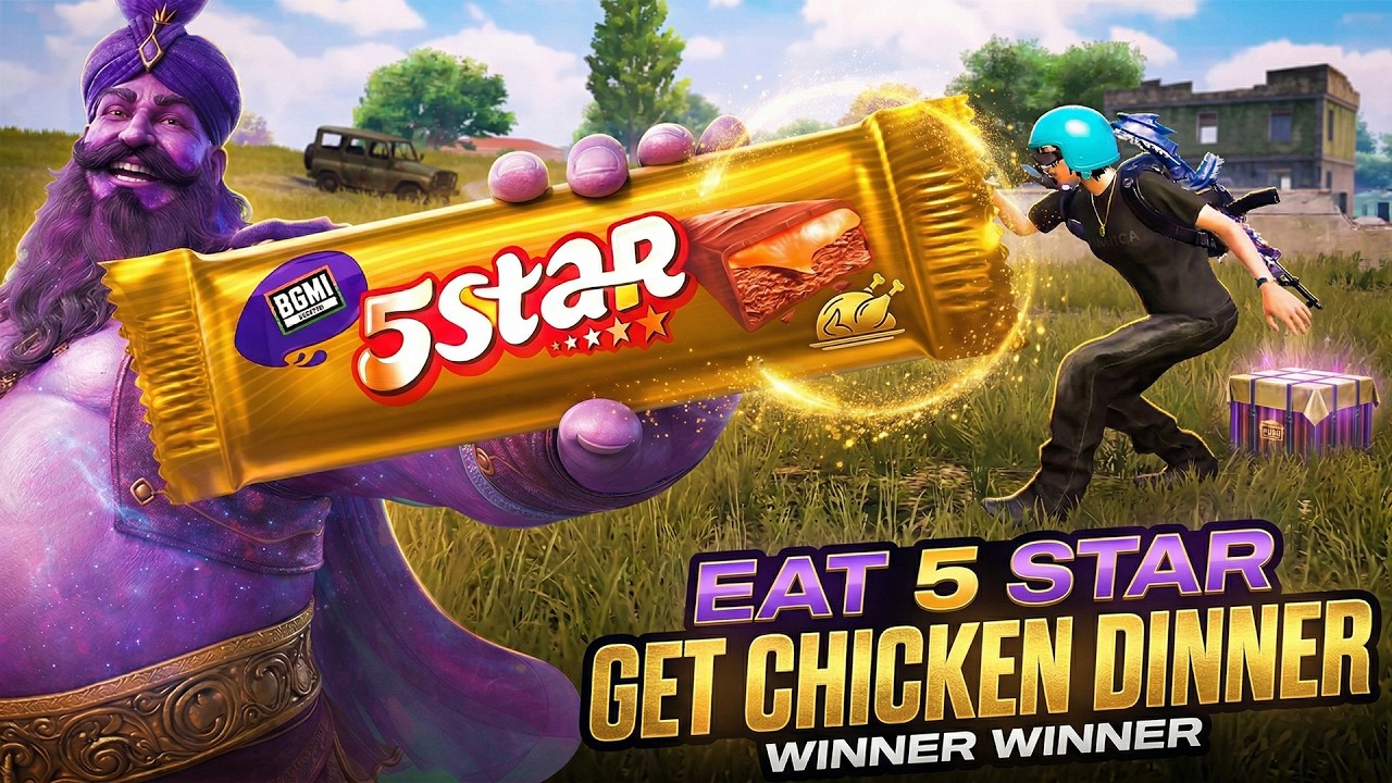 FREE CHICKEN DINNER 😂 EAT 5 STAR DO NOTHING MOMENT IN BGMI 🔥