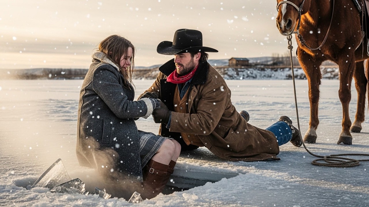She Was Trapped Under The Ice After Falling Through, The Cowboy Broke It And Dragged Her Out