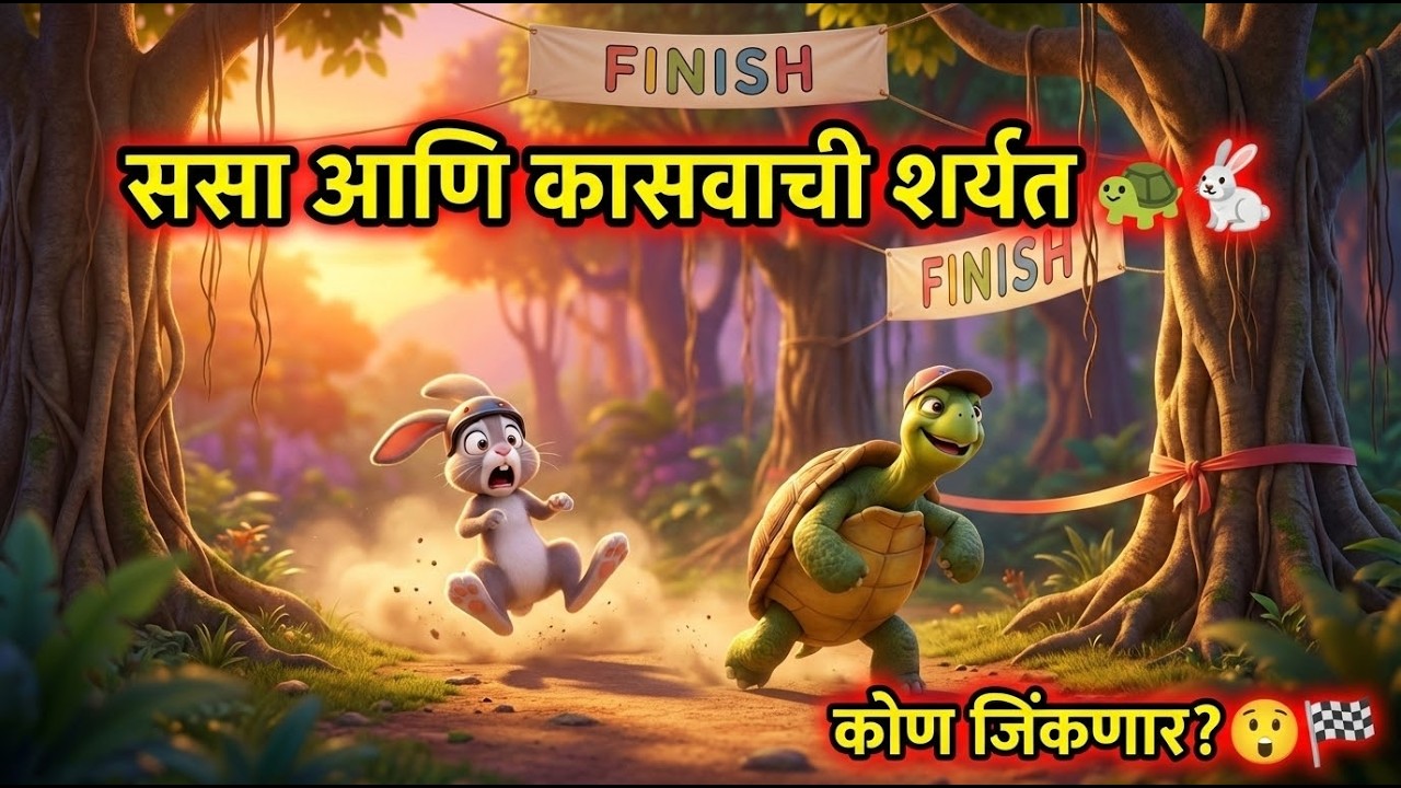 ससा आणि कासवाची शर्यत 🐢🐇 ससा आणि कासव | Rabbit and Turtle Race Story in 3D Cartoon!