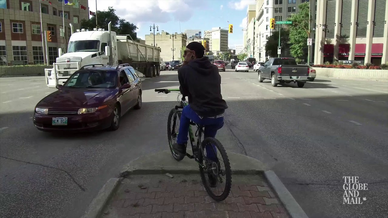 Portage and Main in Winnipeg sees a high volume of traffic and no pedestrians
