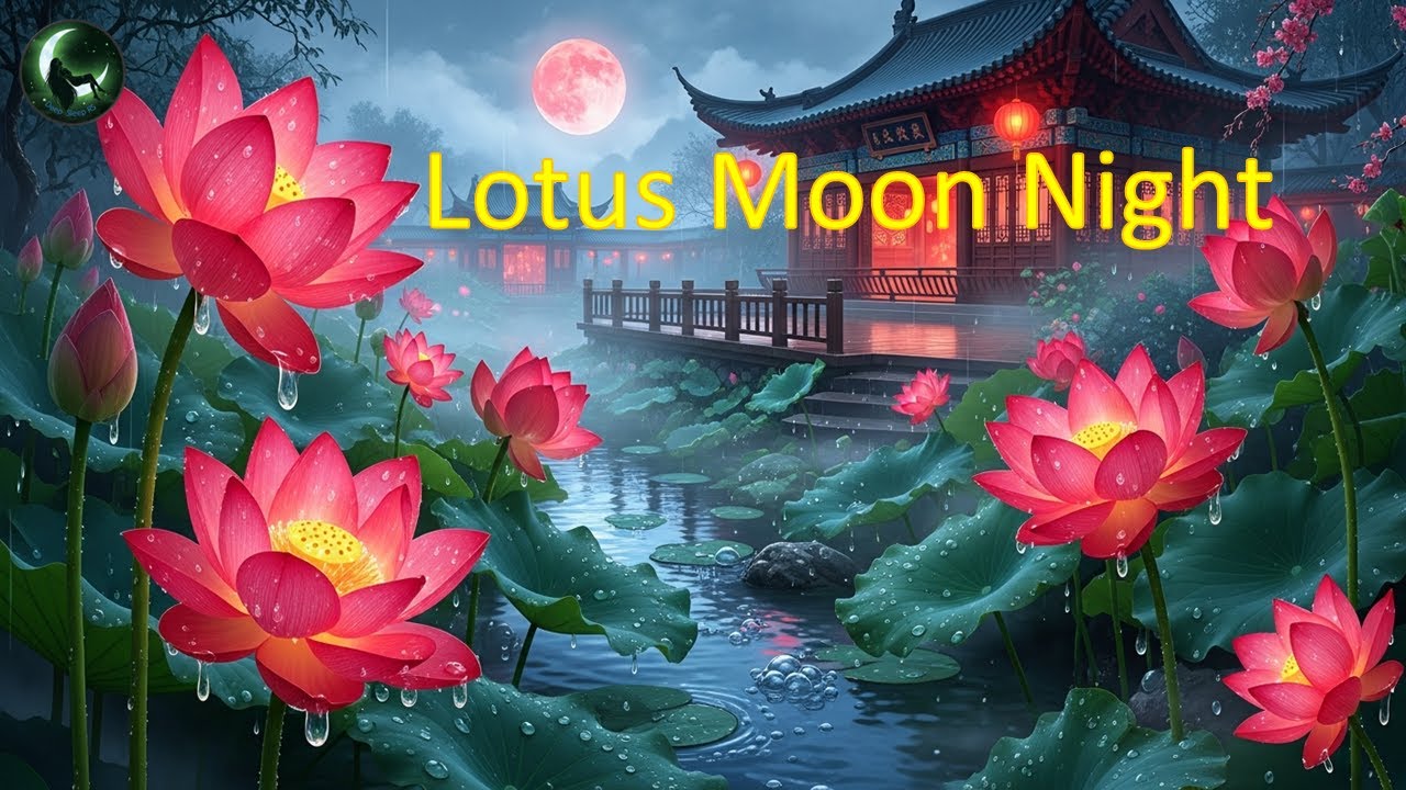 Lotus Moon Garden 🌕 Soft Rain & Lantern Glow | Peaceful Night Ambience for Relaxation & Sleep.