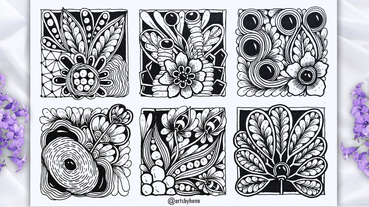 How To Draw 6  Zentangle Boxes || 6 Zentangle In Rectangle Ideas