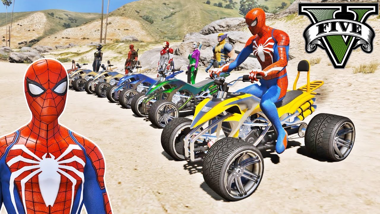 CARROS Street Blazer com Homem Aranha e Heróis! Desafio Parkour na Rampa - GTA V Mods - IR GAMES
