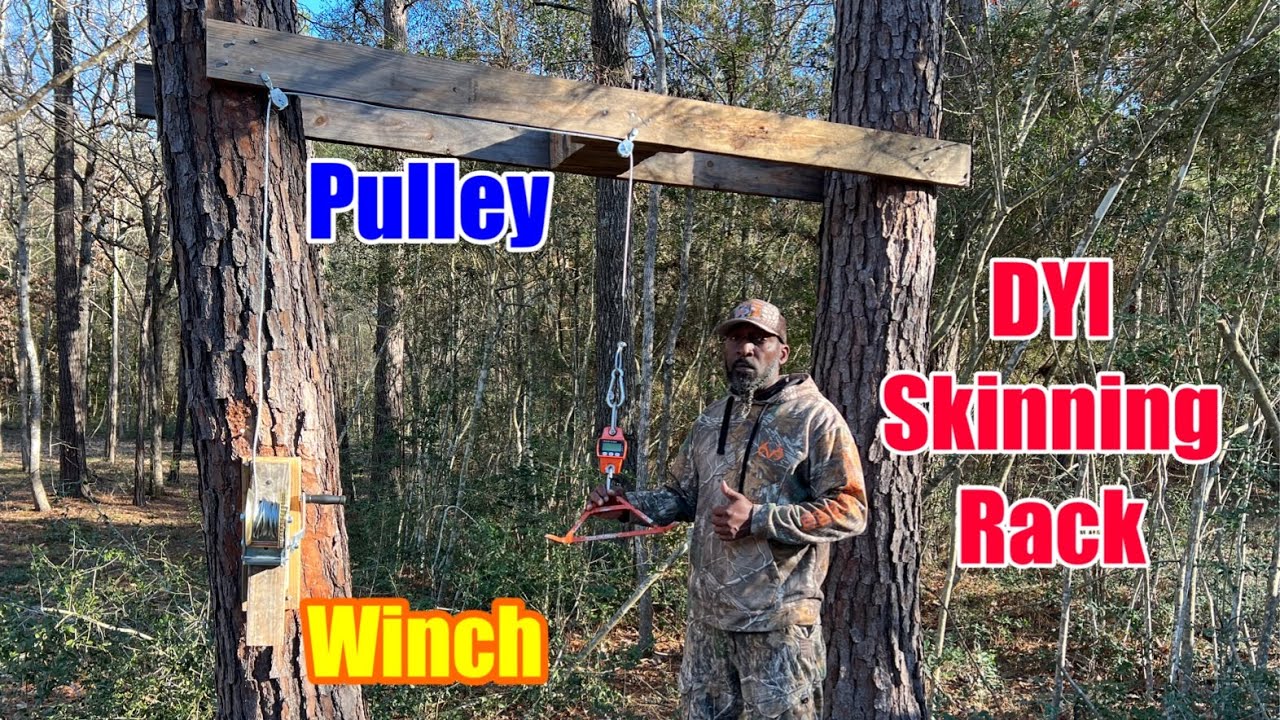 DIY How to Build a Homemade Skinning Rack, Set up Winch and Pulleys.
