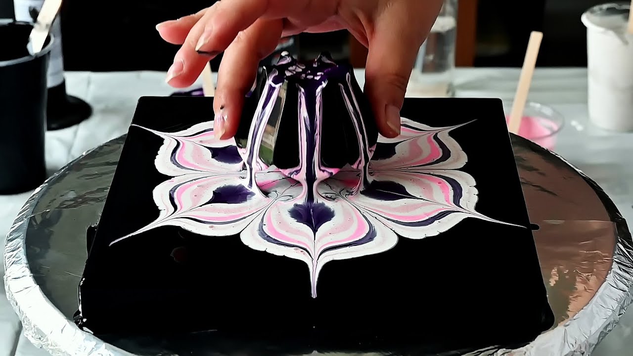 (754) Reverse flower dip with CLEAR GLUE ~ Acrylic pour painting ~ Cup bottom pour ~ Fluid Acrylics